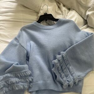 Light Blue Fringed Women's Sweater